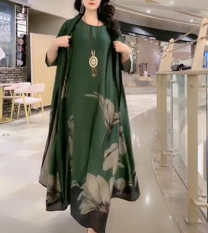 Cross-border New Arrival Artificial Silk Blended Dress Two-piece Loose Suit Printed Skirt - MediaEclat.store
