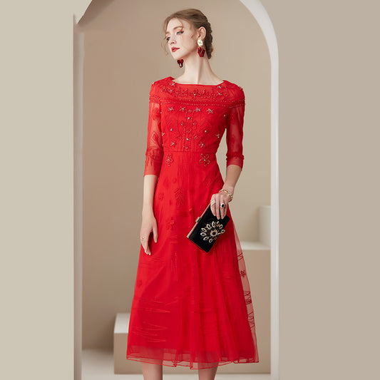 Mesh Embroidered Temperament Fashionable Elegant Dress