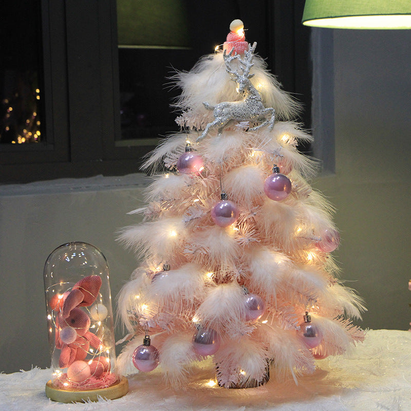 Christmas Ornament Desktop Small Tree Christmas Tree Pink Feather Decoration Tree - MediaEclat.store