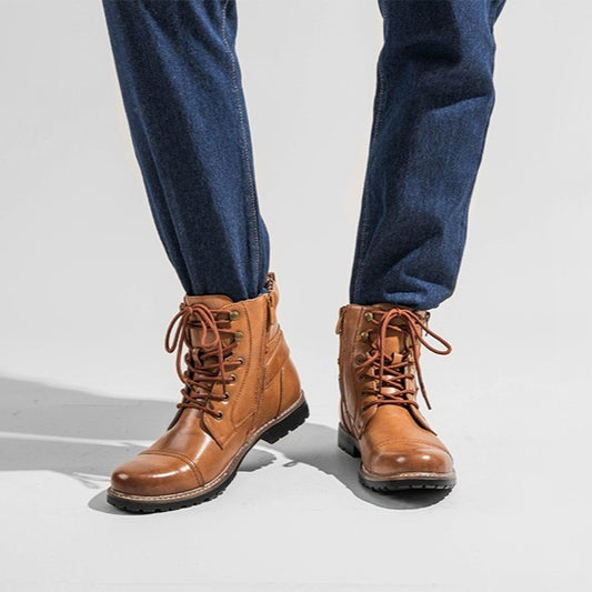 Men's Double Zipper Heavy Machine Leather Boots