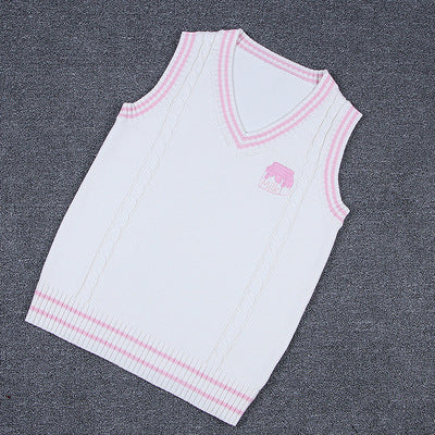 Strawberry Milk Embroidery British School Uniform V-Neck Vest Japanese JK Sleeveless Sweater Cotton Tops