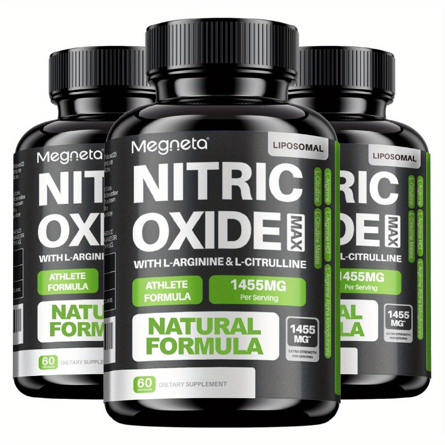 Megneta Nitric Oxide, Men's Vitality Supplement for Energy and Focus, Healthy Blood Flow, Cardiovascular Health, with L Arginine & L Citrulline - 60 capsules