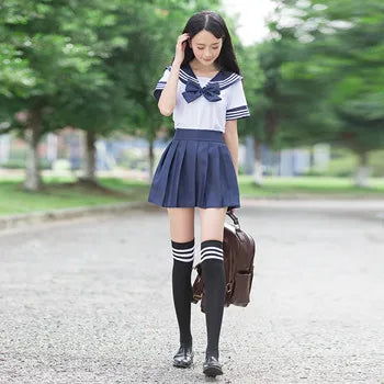 sailor suit school uniform sets JK school uniforms for girls white shirt and dark blue skirt suits student Cosplay