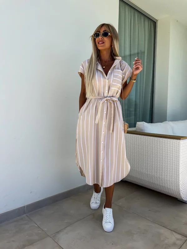 Women's Sleeveless Striped Dress Lace-up Striped - MediaEclat.store
