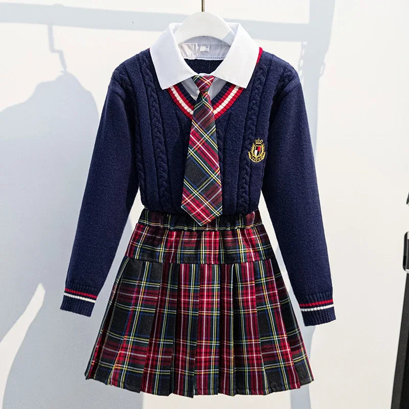 School Uniform for Teens School Uniform for Girls Children Costume Kids Suit Preppy Sweater Skirt Clothes for Girls 12 13 14