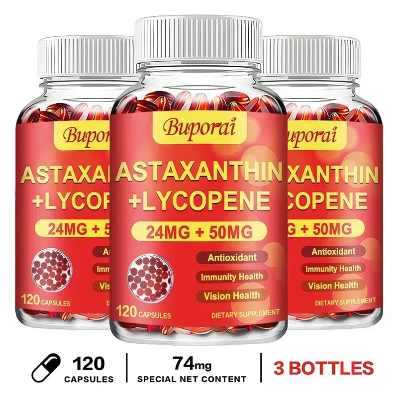 Astaxanthin + Lycopene Capsules - Antioxidant, Promotes Blood Circulation, Supports Heart, Joint and Vision Health, Non-GMO - MediaEclat.store