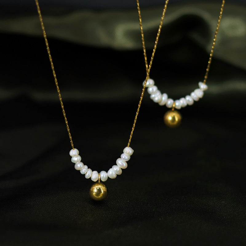 French Retro Small Golden Balls Natural Freshwater Pearl Necklace