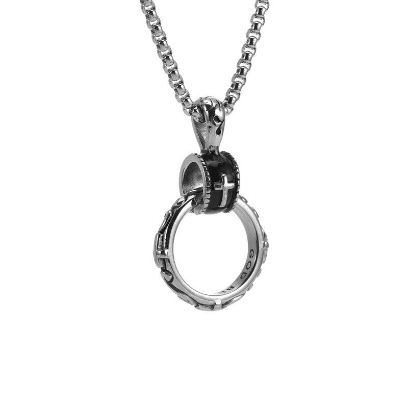 Personalized Christian Immortal Circle Cross Pendant Custom Lettering Titanium Steel Necklace - MediaEclat.store