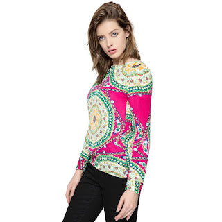Ladylike Round Neck Long Sleeve Floral Print Women's Chiffon Shirt Sz. (One Size Fits All) - MediaEclat.store