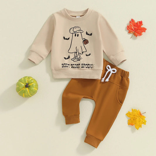 Halloween Suit Printed Top Two-piece Pants Boys Halloween Suit