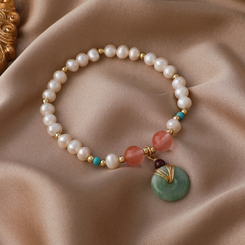 Freshwater Pearl Lucky Buckle Bracelet Female Jade Bead Jade