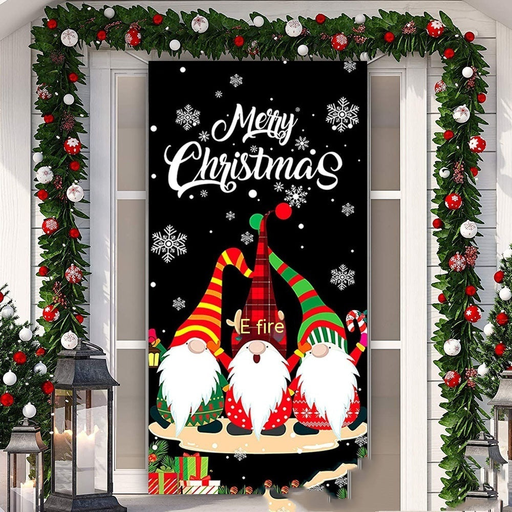 Christmas Door Width Happy New Year Santa Claus Door Curtain Background