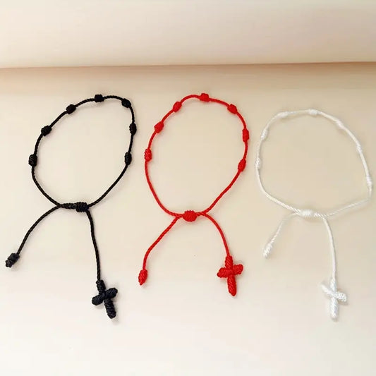 7-knot Cross Lucky Braided Hand Rope Bracelet For Women & Girls