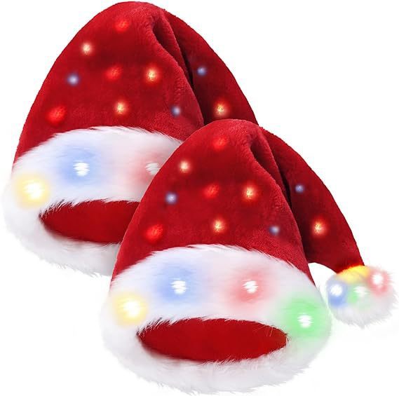 LED Luminous High-grade Plush Christmas Hat Full Hat With Light Christmas Decoration Supplies