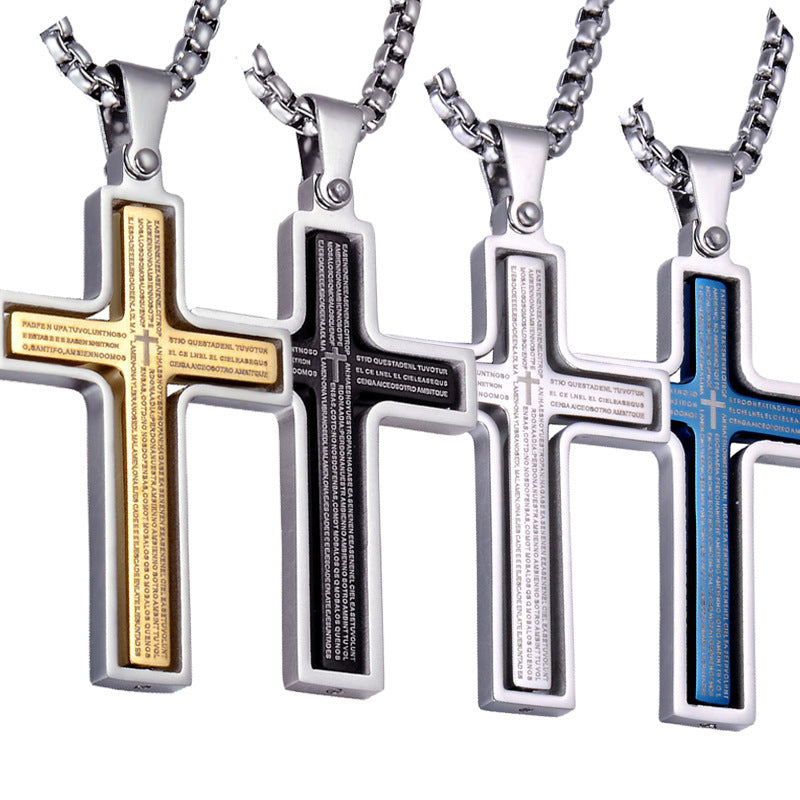 Stainless steel rotatable bible verse cross pendant necklace - MediaEclat.store