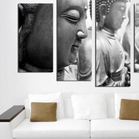 Four side-by-side Buddha paintings
