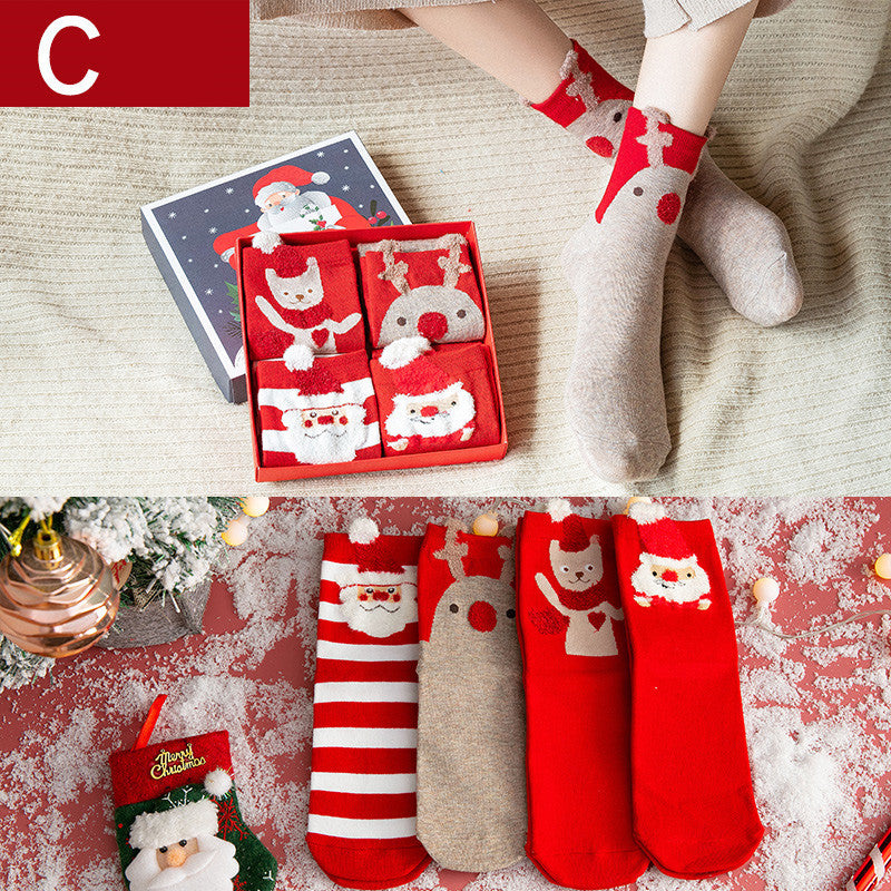 Christmas socks ladies tube socks pure cotton autumn and winter stockings