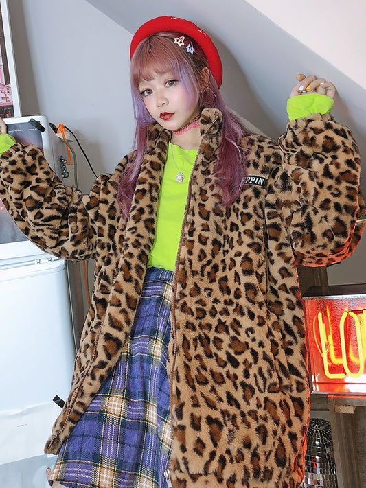 popular Korean version of the street hip hop retro leopard plush thickening loose winter coat - MediaEclat.store