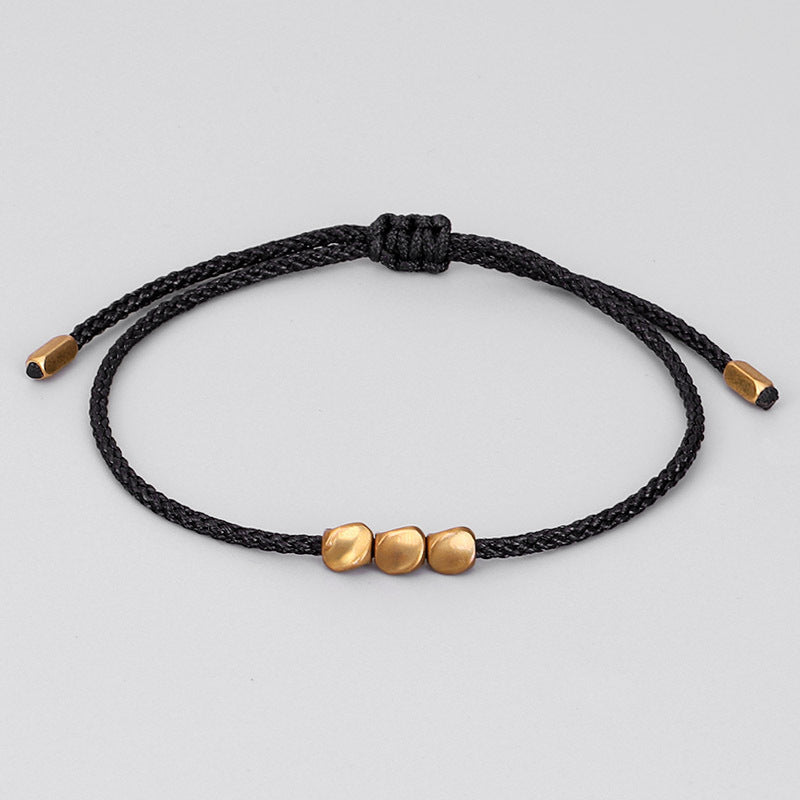 Irregular copper beads black rope bracelet