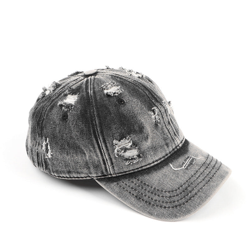 Men's Washed Denim Distressed Baseball Cap