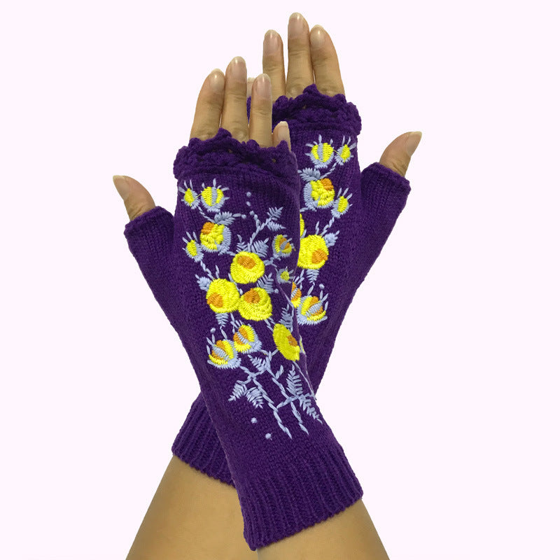 Women's knitted embroidery gloves