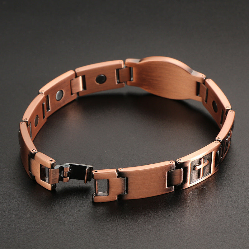 Red Copper Magnetic Cross Bracelet