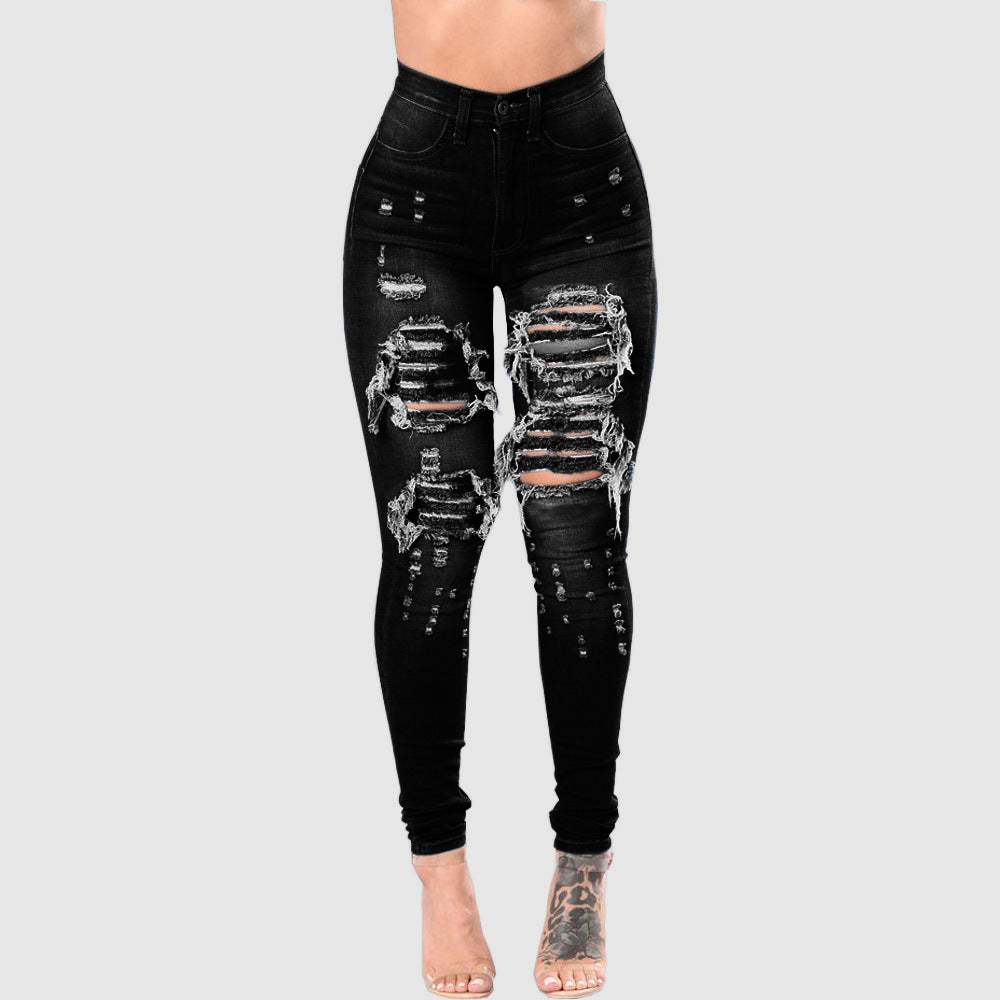 Women's Ripped Denim Washed Denim Pants - MediaEclat.store