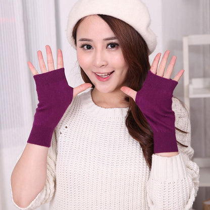 Plush half finger gloves