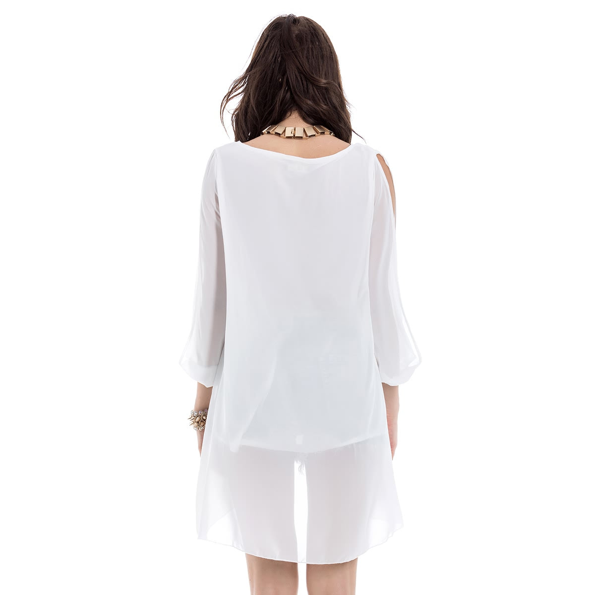 Long Sleeve Chiffon Beach Shift Dress Sz. (L) - MediaEclat.store