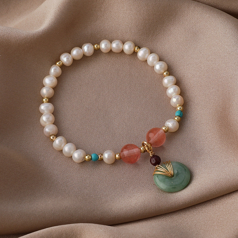 Freshwater Pearl Lucky Buckle Bracelet Female Jade Bead Jade