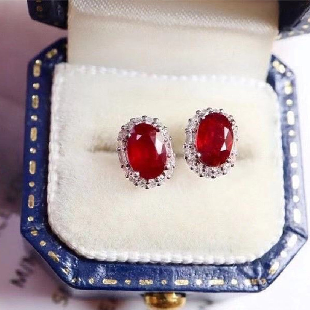 Natural Ruby Stud Earrings S925 Silver