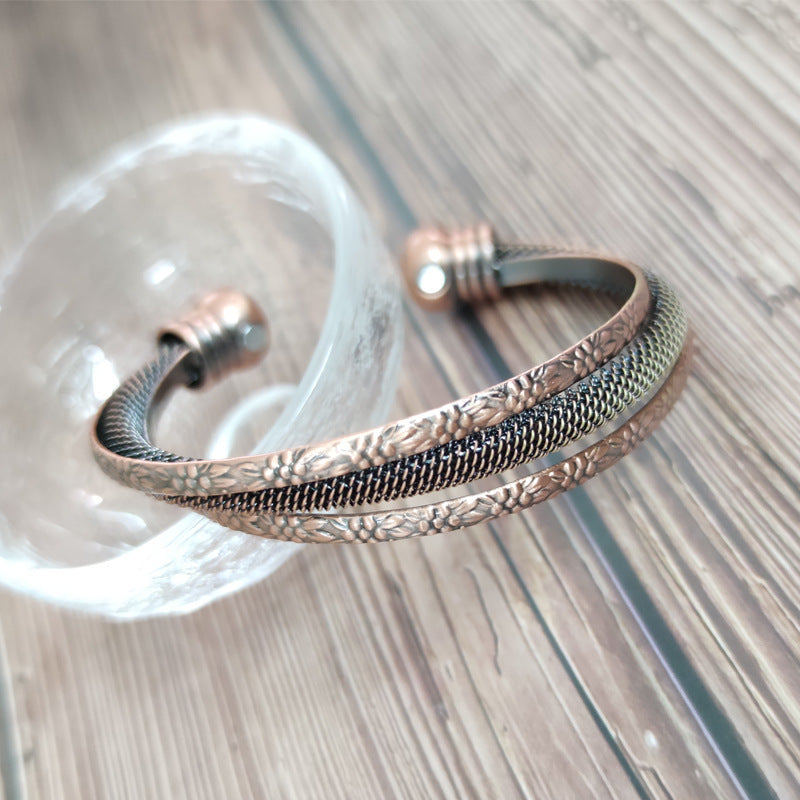 Red copper curved double round magnetic bracelet