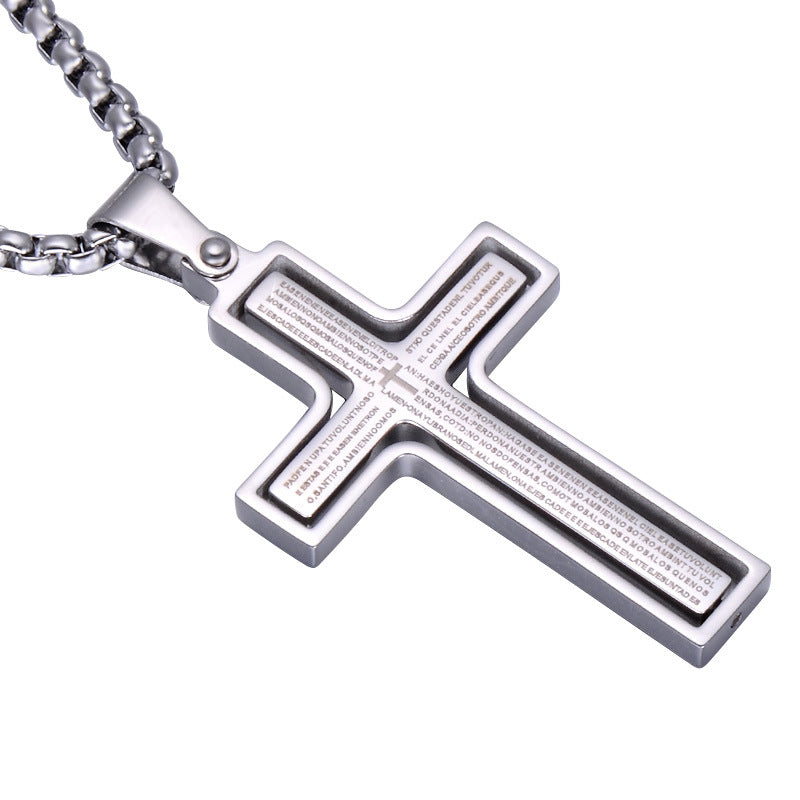 Stainless steel rotatable bible verse cross pendant necklace - MediaEclat.store