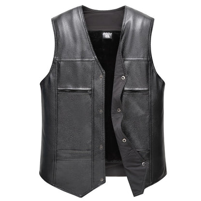 Leather Vest Men's Autumn And Winter Warm Vest Casual Plus Velvet Thick Vest - MediaEclat.store