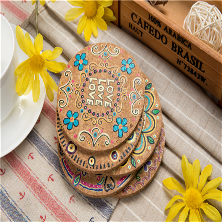 1Pc Merry Christmas Coasters Round Heat Resistant Wooden Cup Mat Wedding Party Wine Coffee Drink Tea Cup Non-Slip Tableware