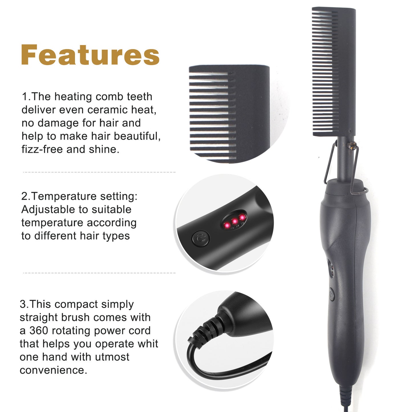 Electric Hair Iron Hair Straightene Straightening and Curling Hair Comb Dry and Wet Copper Comb