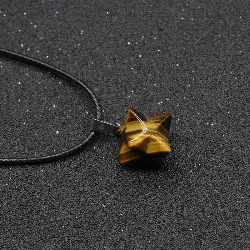 Agate Crystal Tiger'S Eye Agate Giant Satellite Merkabah Pendulum 3D Three-Dimensional Six-Pointed Star Pendant