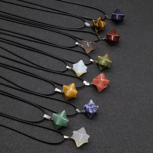 Agate Crystal Tiger'S Eye Agate Giant Satellite Merkabah Pendulum 3D Three-Dimensional Six-Pointed Star Pendant