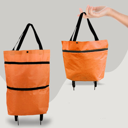 2 in 1 Foldable Shopping Cart with Wheels Premium Oxford Fabric Multifunction Shopping Bag Organizer High Capacity