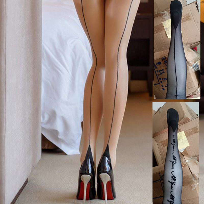 Sense Of Retro Post-Vertical Cuban Heel Thin Stockings Ultra-Thin High Stockings