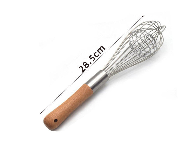 Kitchen Tool 11 Inch Wooden Handle Whisk Manual Stainless Steel Milk Frother Baking Hand Mixer