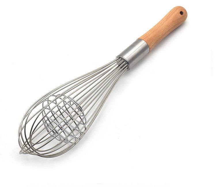 Kitchen Tool 11 Inch Wooden Handle Whisk Manual Stainless Steel Milk Frother Baking Hand Mixer