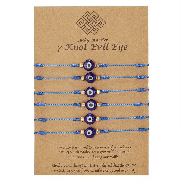 New 7-knot Evil Eye Bracelet 6 Pack Blue Eye Paper Card Bracelet Braided Adjustable Bracelet