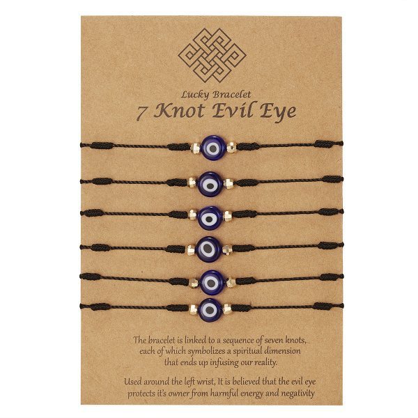 New 7-knot Evil Eye Bracelet 6 Pack Blue Eye Paper Card Bracelet Braided Adjustable Bracelet