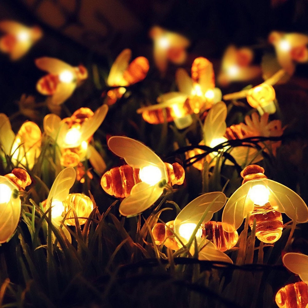 LED Outdoor Solar Lamp String Lights Fairy Holiday Christmas Party Garland Solar Garden Waterproof Linghting Bee