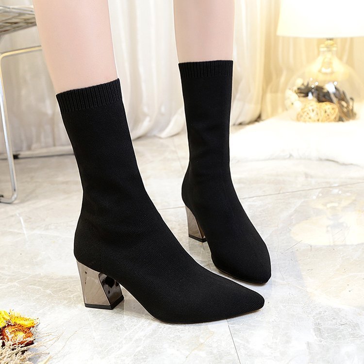 New Thick-heeled Elastic Stockings Short Boots Plus Size Knitted Woolen Boots