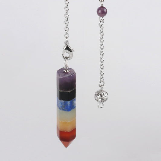 Natural Crystal Seven Chakra Pendulum Pendant Hexagonal Prism Pendant