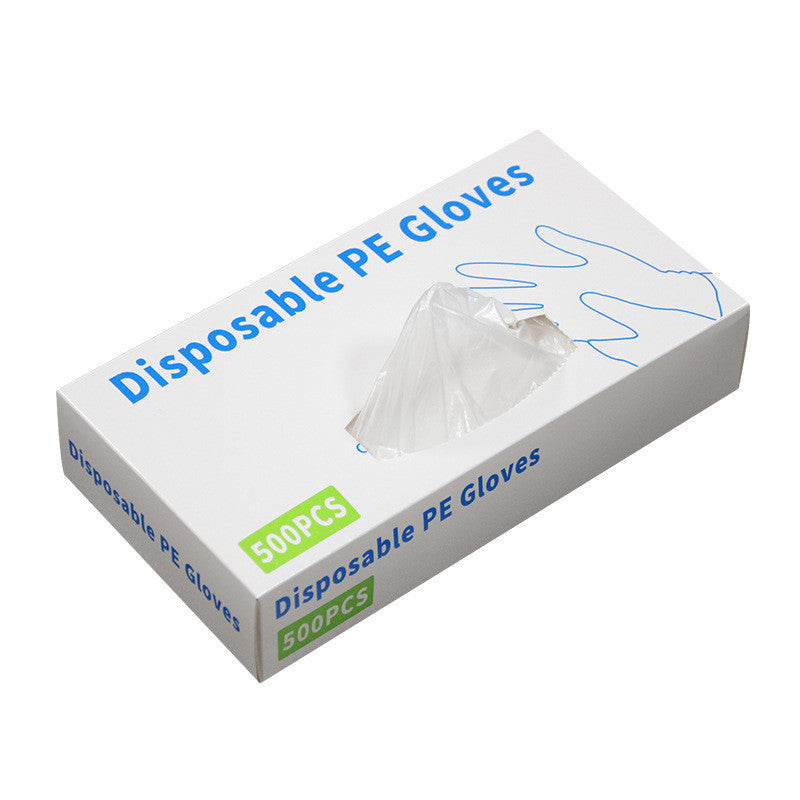 Disposable Boxed Film PE Gloves English Version 500 Transparent Thickened Dustproof