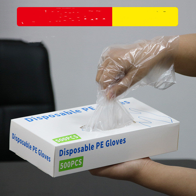 Disposable Boxed Film PE Gloves English Version 500 Transparent Thickened Dustproof