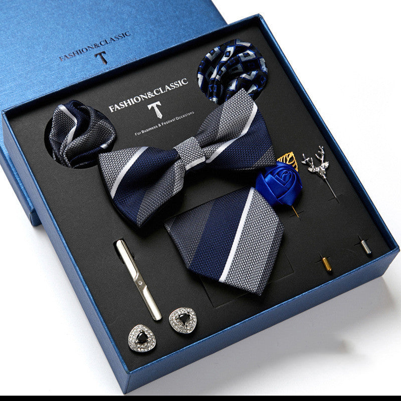 New Men's Gift Box Tie Fashion Business Striped Necktie Square Scarf Combination Set Gift Box Gift